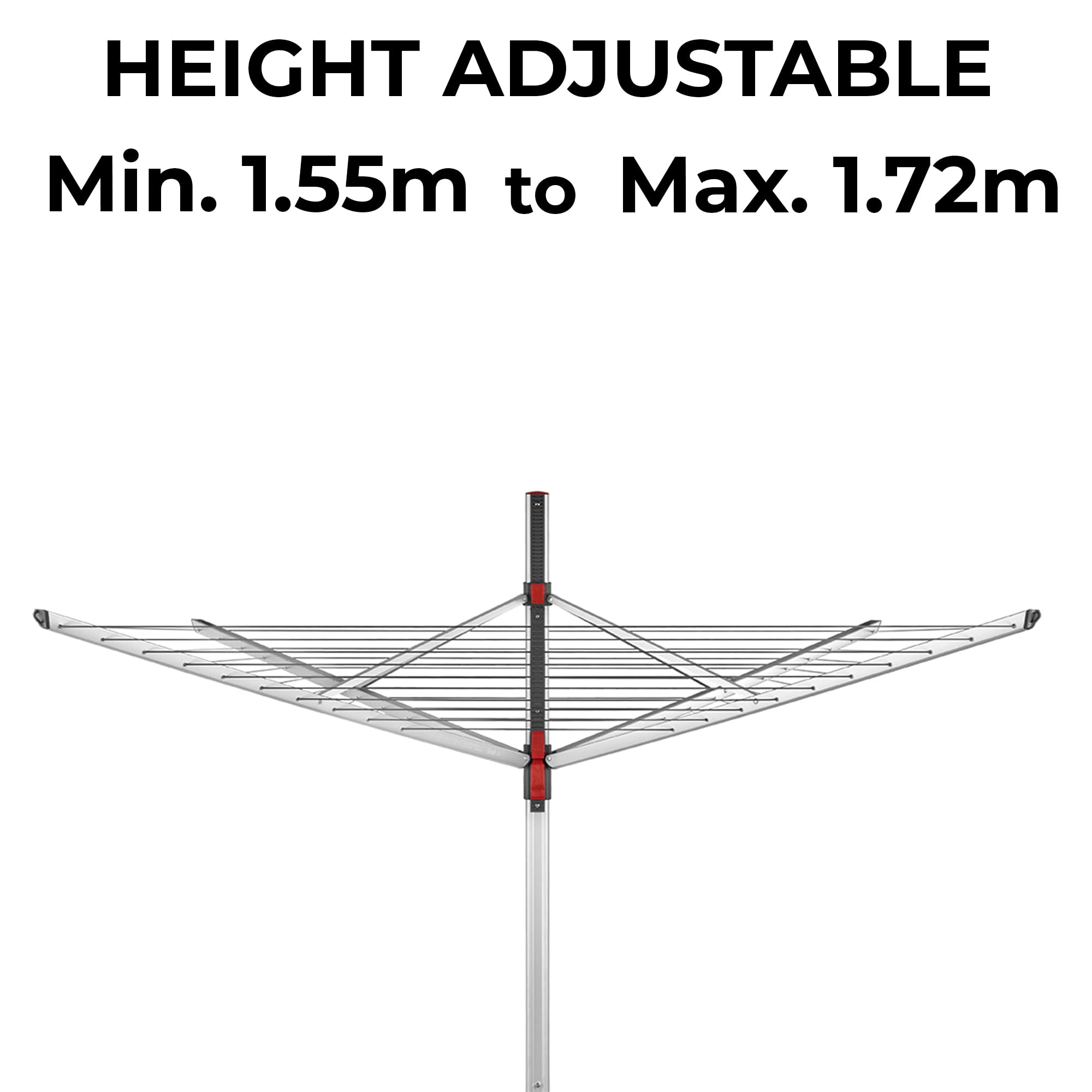 Vileda Sun-Lift Compact Wäschespinne, 40 m Leinenlänge,höhenverstellbar 1,55-1,72 m, Easy-Lift-System, inkl. 8 Kleiderbügelhalter, Bodenhülse, UV-beständige Schutzhülle, Farbe Grau, Comfort-Pack