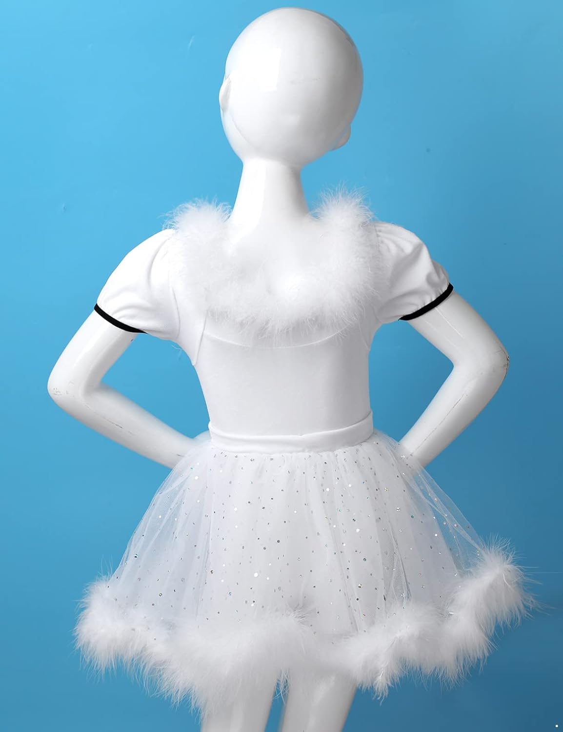 Jugaoge Kids Girls Feather Ballet Dance Tutu Dress Figure Ice Skating Leotard Dress Christmas Snowman Costume