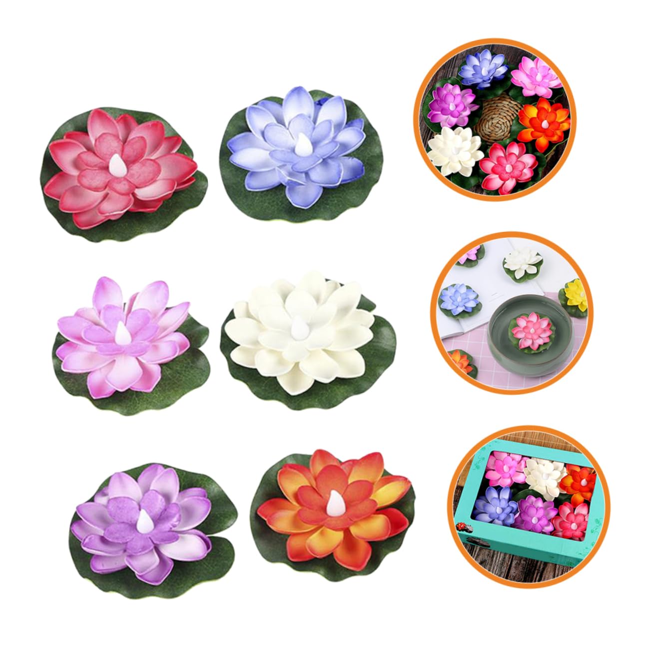 7 Sätze Lotus Schwimmende Wasserlampe Solar Wasserbrunnen Teichbelüfter Pool Skimmer Netz Brunnen Teiche Solar Teichbrunnen Wasserbrunnen Outdoor Solar Aquarium 6 Stück * 7