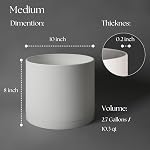Giraffe Creation 10 Inch Cylinder Plant Pot, Modern Round Planter with Drainage Holes and Saucer, Lightweight Plastic Flower Pot for Indoor Outdoor Plants, White