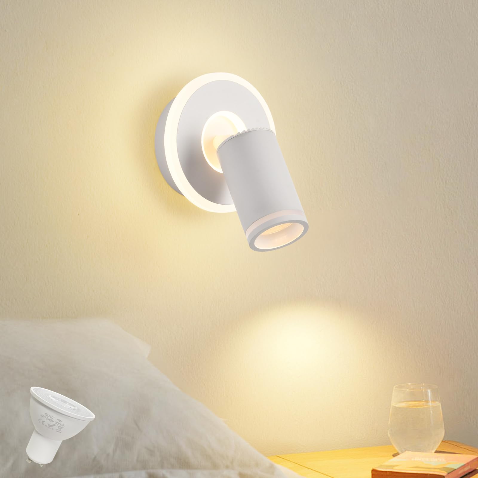 SANSHI Rotonda Faretti da Soffitto Orientabili Interno LED 1 Luce,Faretti da Parete con Inferiore 9W+5W,GU10 Lampadario Faretti,Moderna Plafoniera Faretti Bianco Caldo 3000K per Cameretta Barra,Bianco