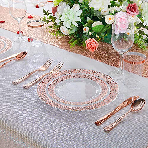I00000 72 Pieces Rose Gold Dessert Plates 7.5" & 72 Pieces Disposable Forks 7.4", Clear Lace Design Plastic Salad Plates, Bpa Free Appetizer Plates For All Holidays & Occasions & Party #TOP4