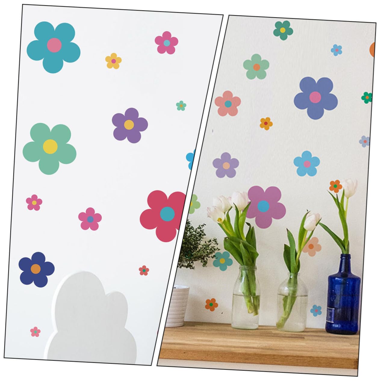 Hemobllo Autocollants Muraux Décoratifs Fleurs PVC 9 Feuilles 7 Stickers