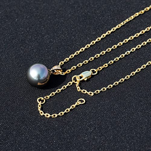 Raivari Tahitian Black Pearl Diamond Pendant Necklace，18K White Gold Genuine South Sea Cultured Round 10-11Mm Pearl Pendant Necklaces For Women #TOP5