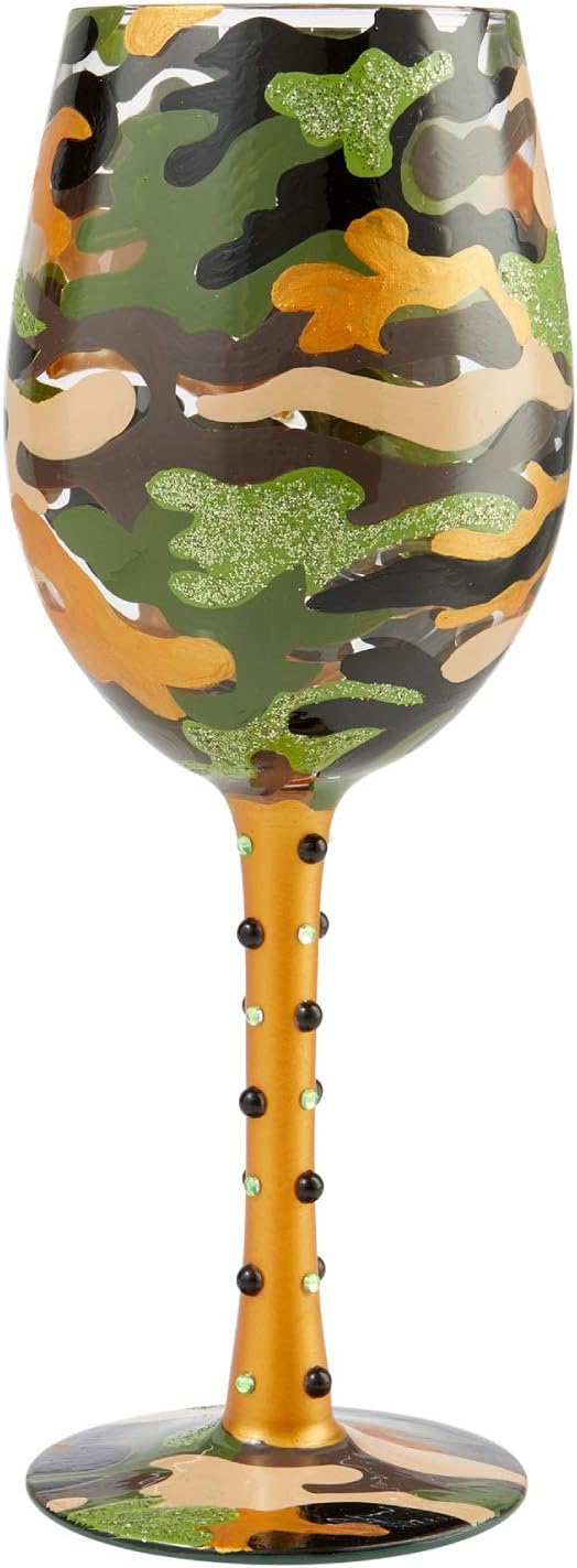 Enesco 6007477 Designs by Lolita Camo Artisan Wine Glass, 15 Ounce, Multicolor