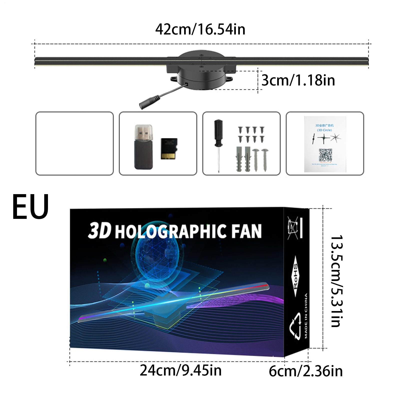 16.5 Pulgadas Ventilador De Holograma con Mando Resolución 2000X224 Árbol De Navidad Holográfico con Ventilador LED 3D para Tiendas Centros Comerciales Y Restaurantes En Fiestas