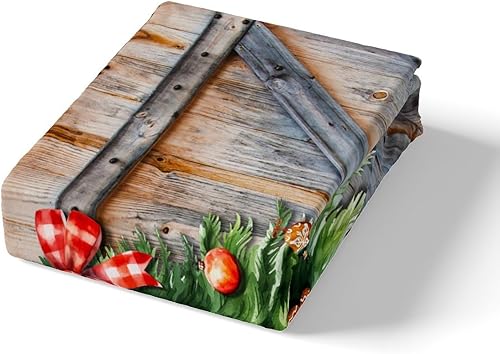 Miniatura 4 de Manfei Juego de funda de edredón para niños con árboles de Navidad, tamaño King, juego de ropa de cama rústica con puerta de madera estilo granero,