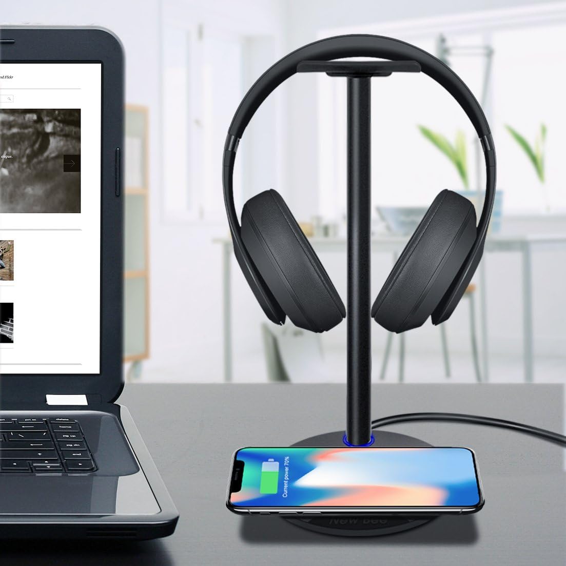 Fast Wireless Charging with Headphone Stand New Bee Sturdy 2-in-1 Headset Holder & Wireless Charger Pad for iPhone Xs MAX/XR/XS/X/8/8 Plus Galaxy Note 9/S9/S9 Plus/Note 8/S8 (Black) : Electronics