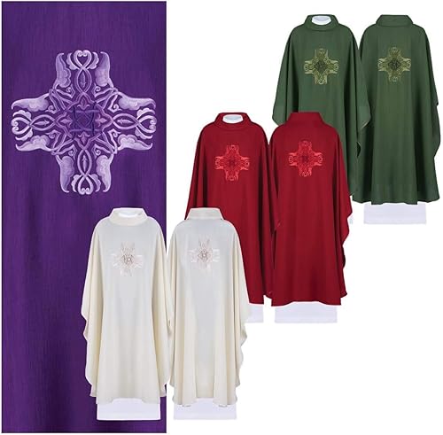 Miniatura 3 de Church Atelier Casulla para sacerdotes con cruz de plata, chaleco católico blanco