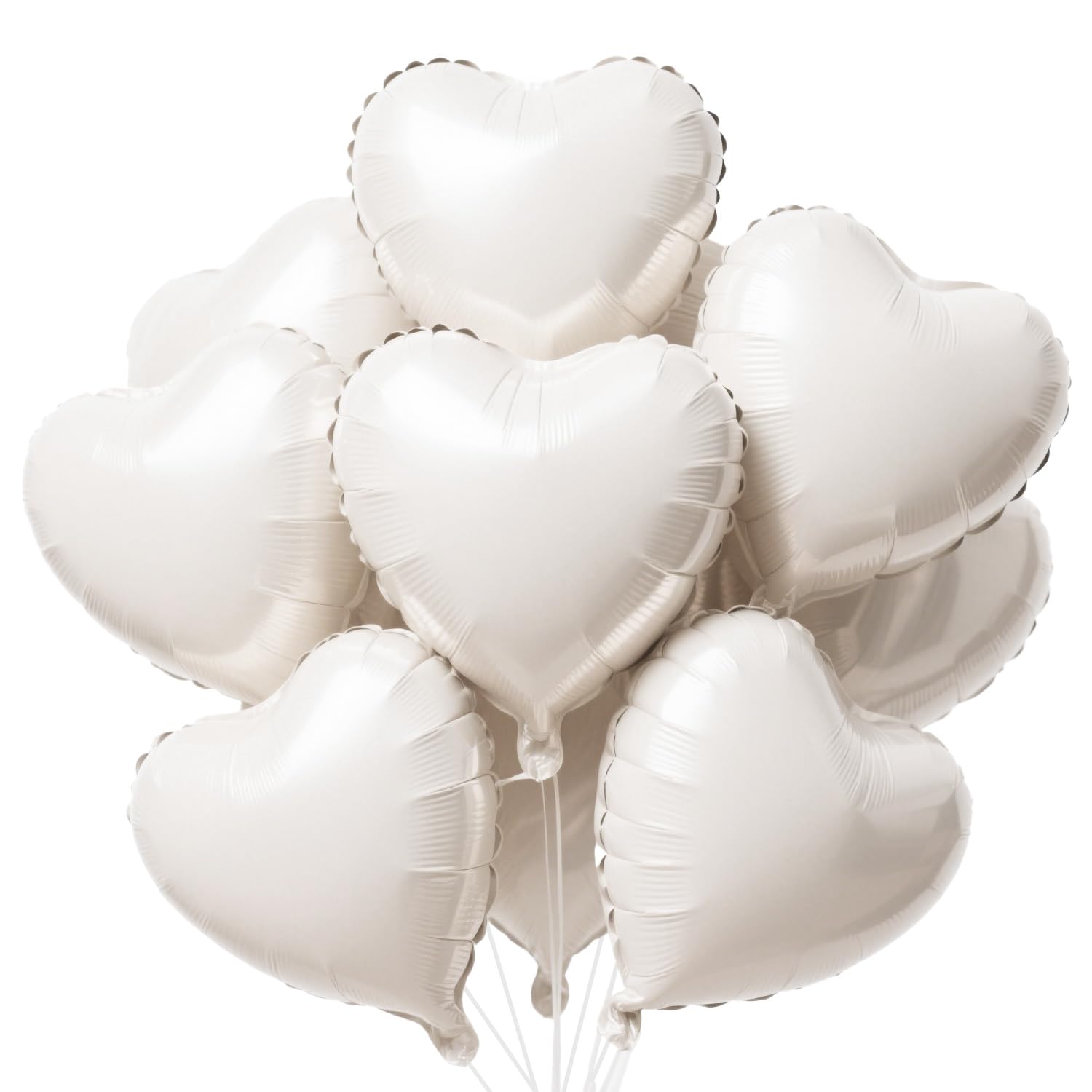 12 Pcs Cream White Heart Balloons, 18 Inch Foil Balloons Heart Shaped Balloon, White Birthday Decorations, Love Balloon for Birthday Party, Wedding,