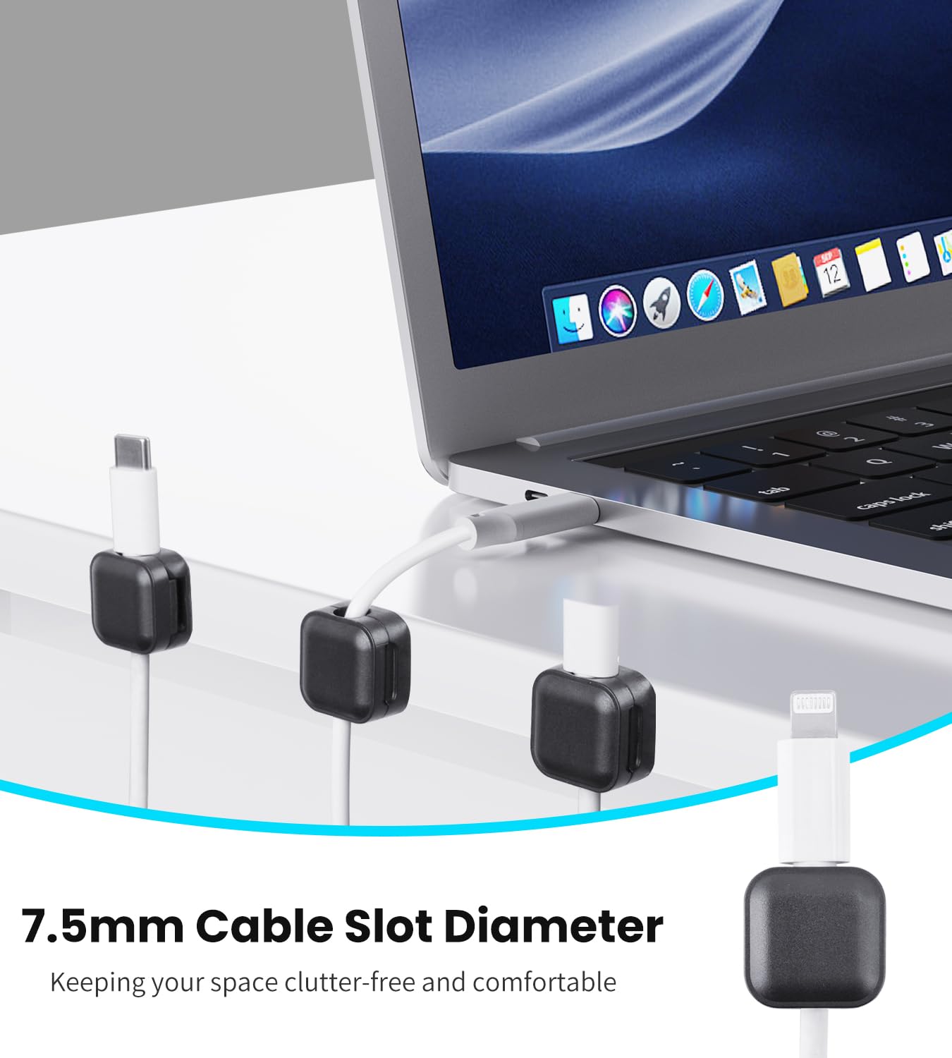 aceyoon 12 Pack Cable Clips, Strong Magnetic Cord Organizer Adhesive Cord Holder for Desk, Wire Holders for Cords for Nightstand, Home, Office, Car, Cubicle, Phone Charger, Computer