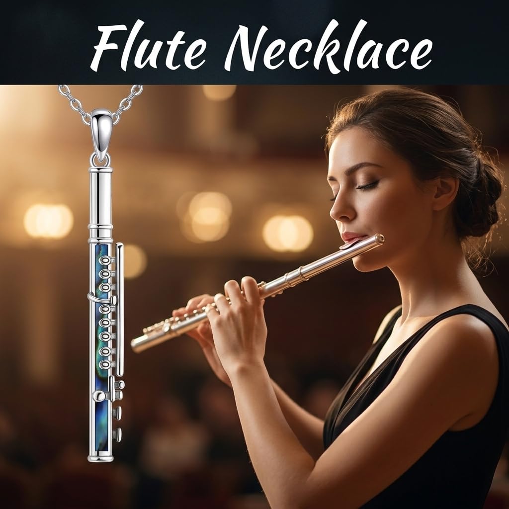 DAYLINLOVE Musik Kette 925er Sterling Silber Musiknote/Gitarrenplektrum/Flöte Anhänger Halskette Opal Abalone Muschel Musik Schmuck Geschenk für Damen Mädchen
