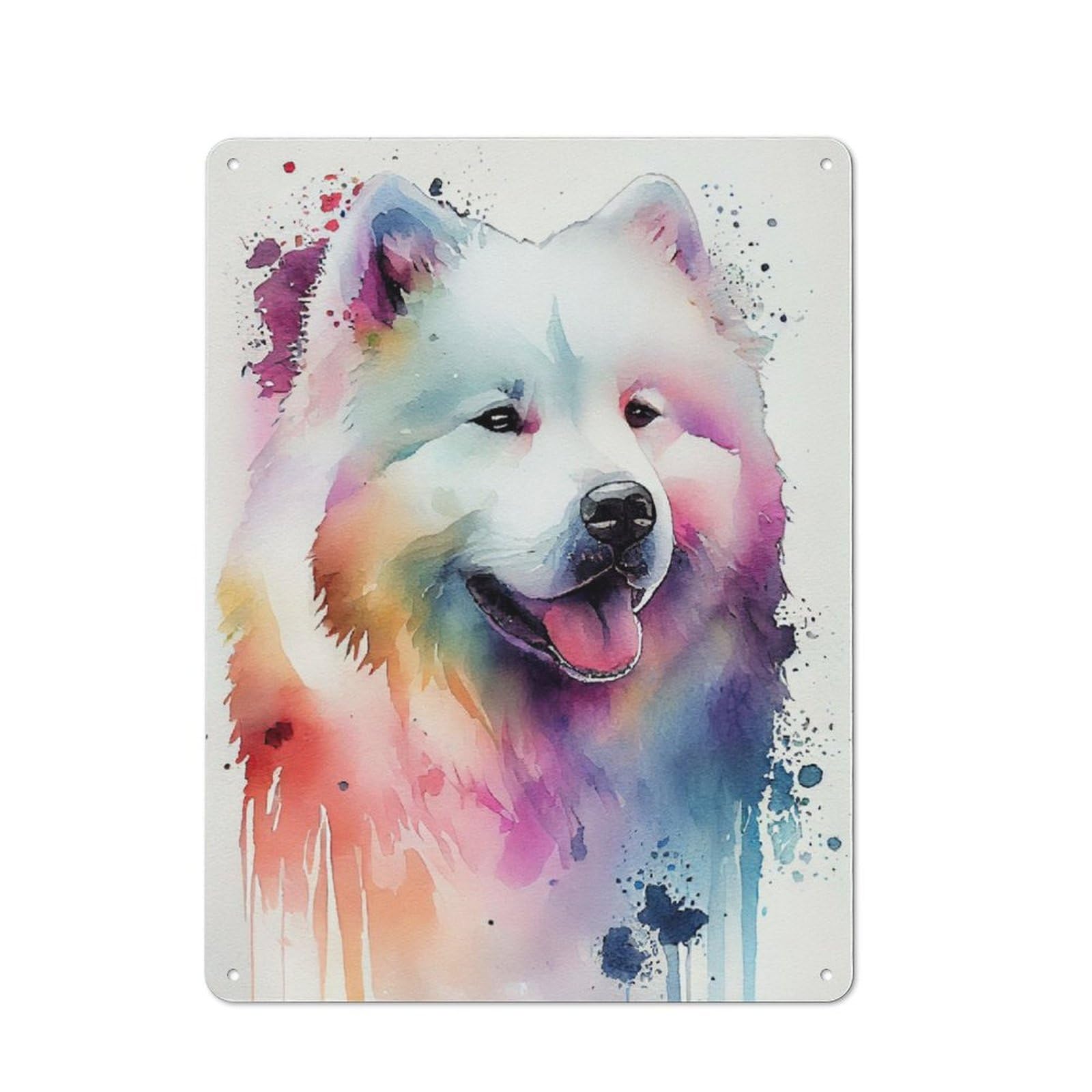 Junmoney Samoyed Watercolor Metal Plaque 40X30cm With For Garage Wall, Vintage Decor, For Vintage Wall Decor Fans, For Metal Sign Collectors