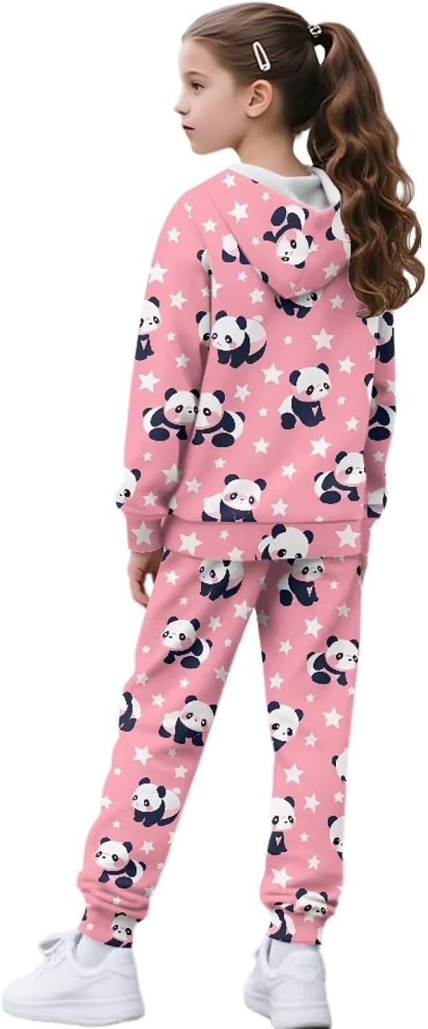 Girls 2 Piece Outfits Fall Sweatsuit with Pockets Full Zip Hooded Sweatshirt and Sweatpants Athletic Clothing Sets