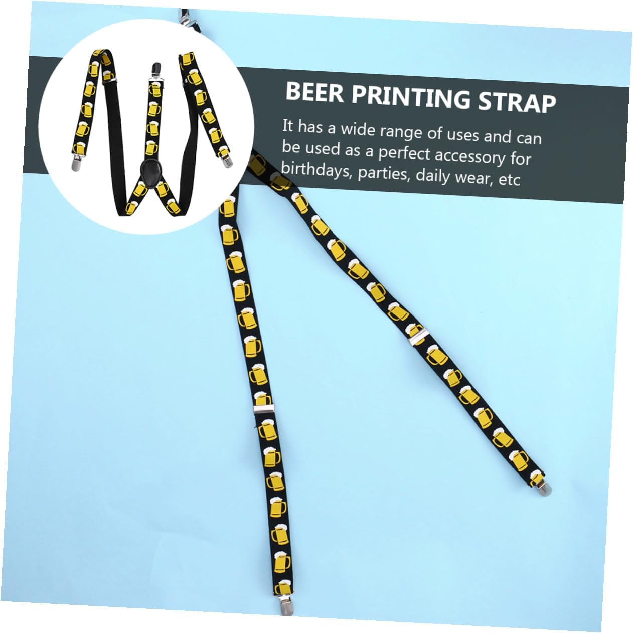 2pcs 2.5cm Wide Beer Print Suspenders Strap Black with Strong Clips Men’s Overalls Shoulder Girdle Party Accessories
