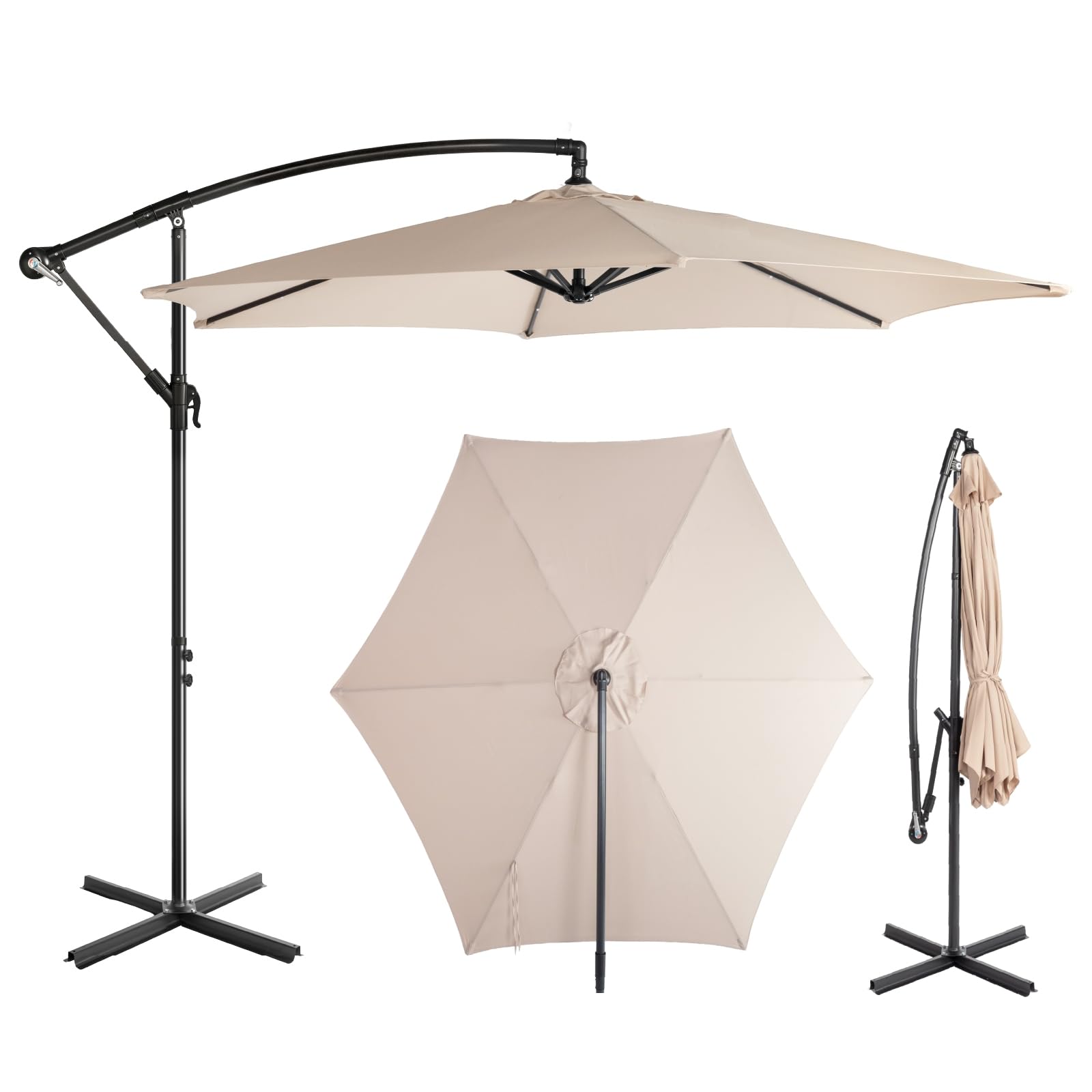 LEADZM Sombrilla de 300 cm de diámetro, sombrilla con manivela y giratoria 360° con 6 costillas, resistente al agua y protección UV, sombrilla de jardín con soporte para jardín, terraza y exterior