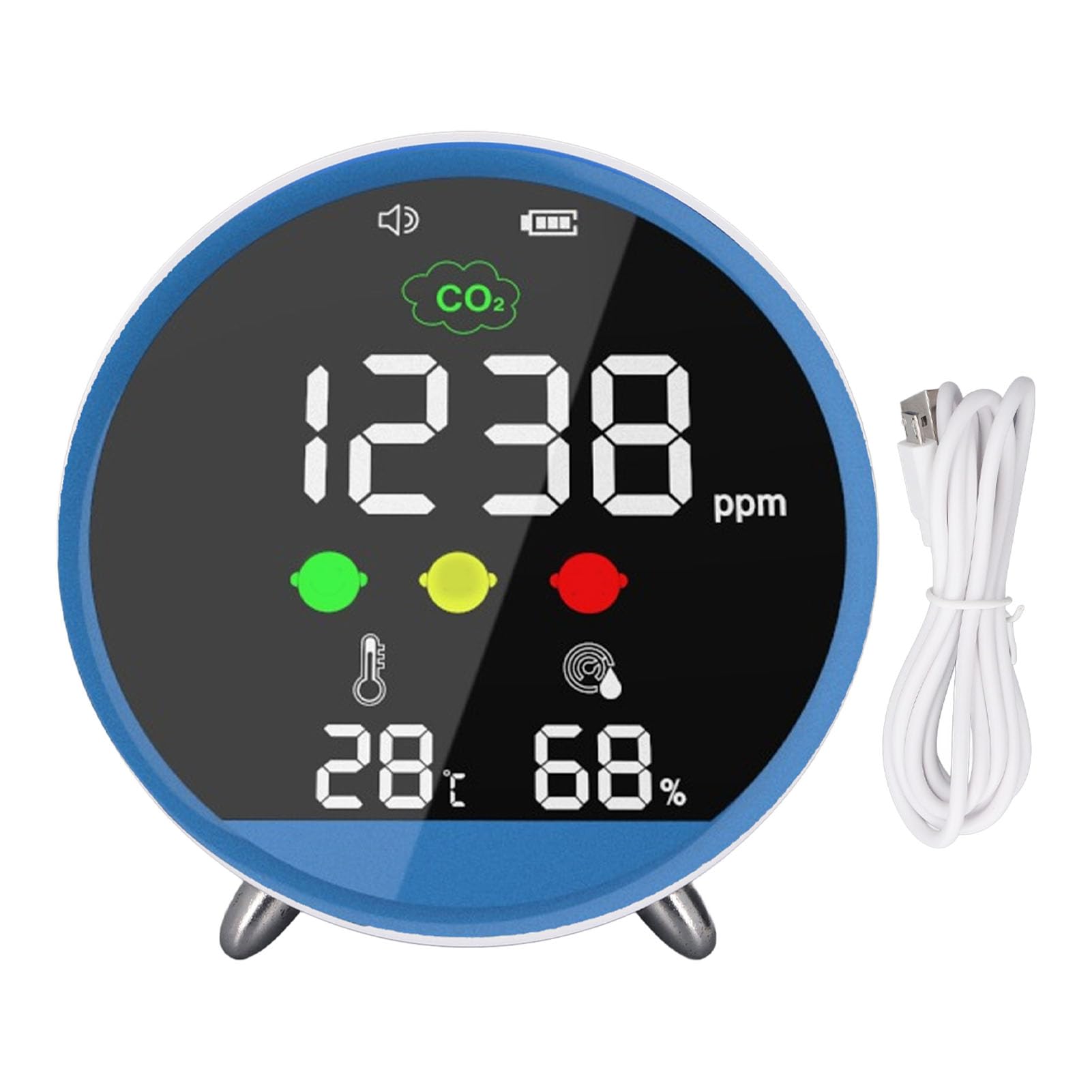 Detector de CO2, Probador de CO2 para Interiores de Alta Precisión, Pantalla de Temperatura y Humedad, Muestreo de 1,5 S, Portátil para el Hogar, Oficina, Aula, Viajes Al Aire