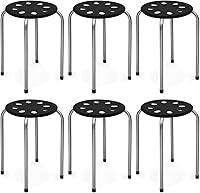 Vista 10 de COSTWAY Paquete de 6 taburetes redondos apilables de plástico, 17.5 pulgadas de altura, taburetes de decoración de aula escolar con marco de metal