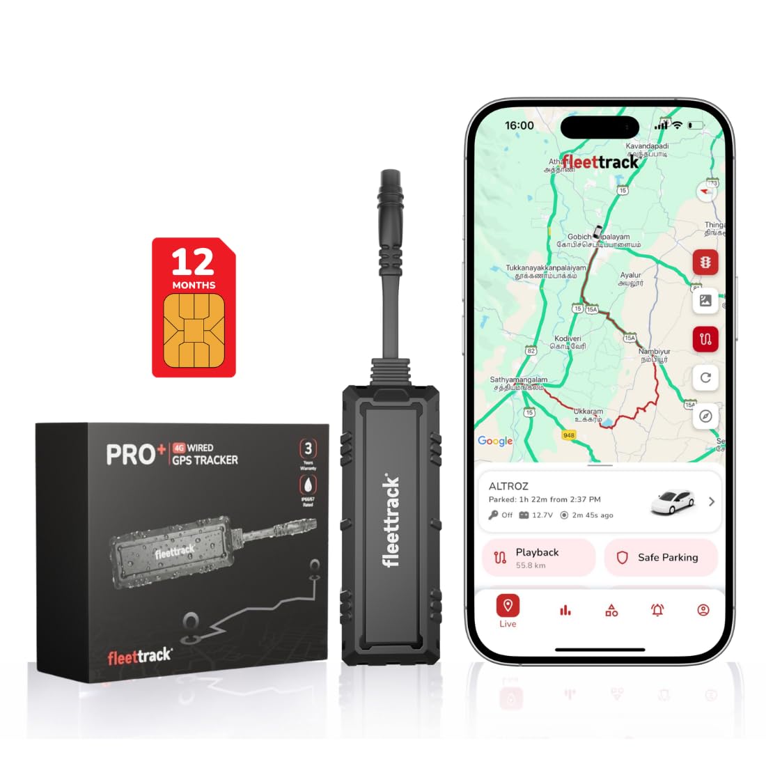 Fleettrack Pro+ 4G Wired GPS Tracker IP67 Rated with 12 Month SIM | Live Location Tracking, Engine Alerts, Anti-Theft Alarm & Geo-Fencing | for Car, Bike, EV & Trucks | 3 Years Warranty-image-3