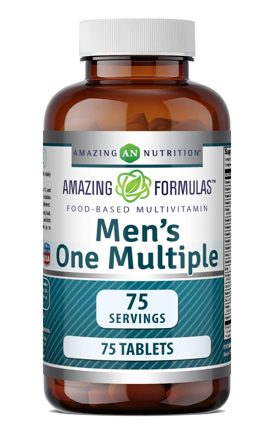 Amazing Formulas Men's Multivitamin | Food Based | Tablets Supplement | Perfect Blend of Vitamins, Minerals, 25 Million CFU probiotics & Food-Based enzymes (1 Pack, 75 Count) Unflavored 75 Count (Pack of 1)