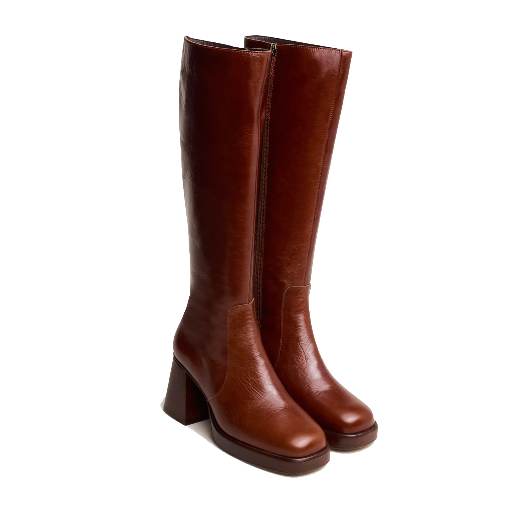 Womens Knee High Boots Chunky Heel Side Zipper Comfortable Leather Boots for Office Commute and Casual Wear