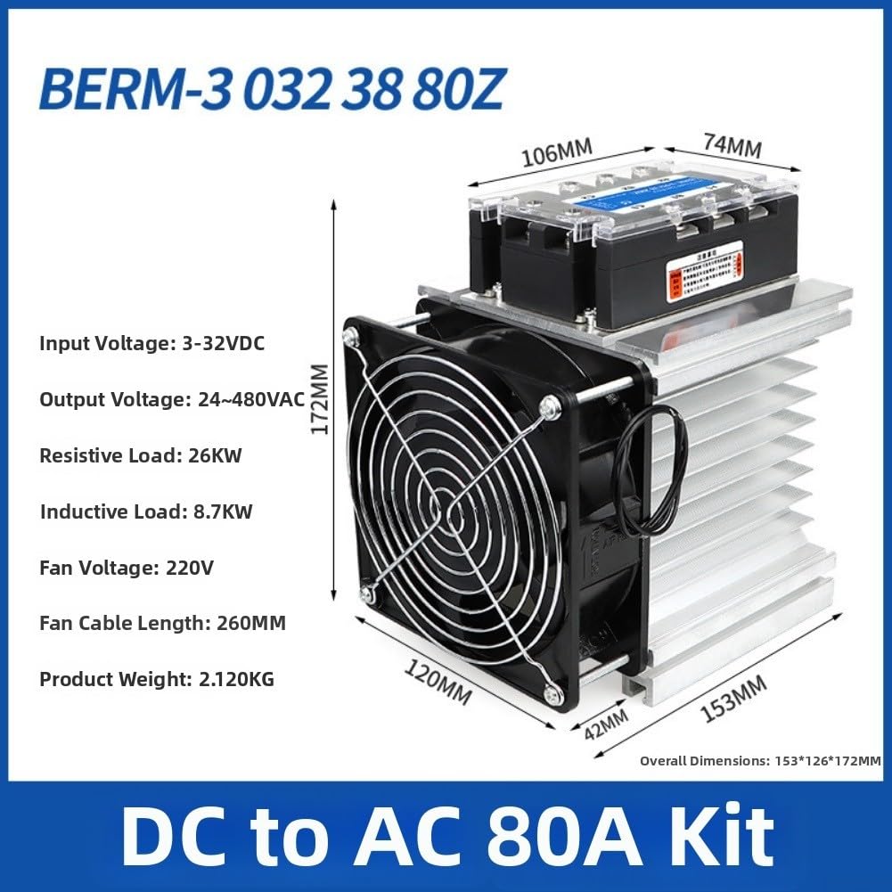 Relé de estado sólido trifásico Industrial Control CC Módulo AC con disipador de calor para entrada de 3-32 V y salida de 24-480 V hasta 100 A (80 A)