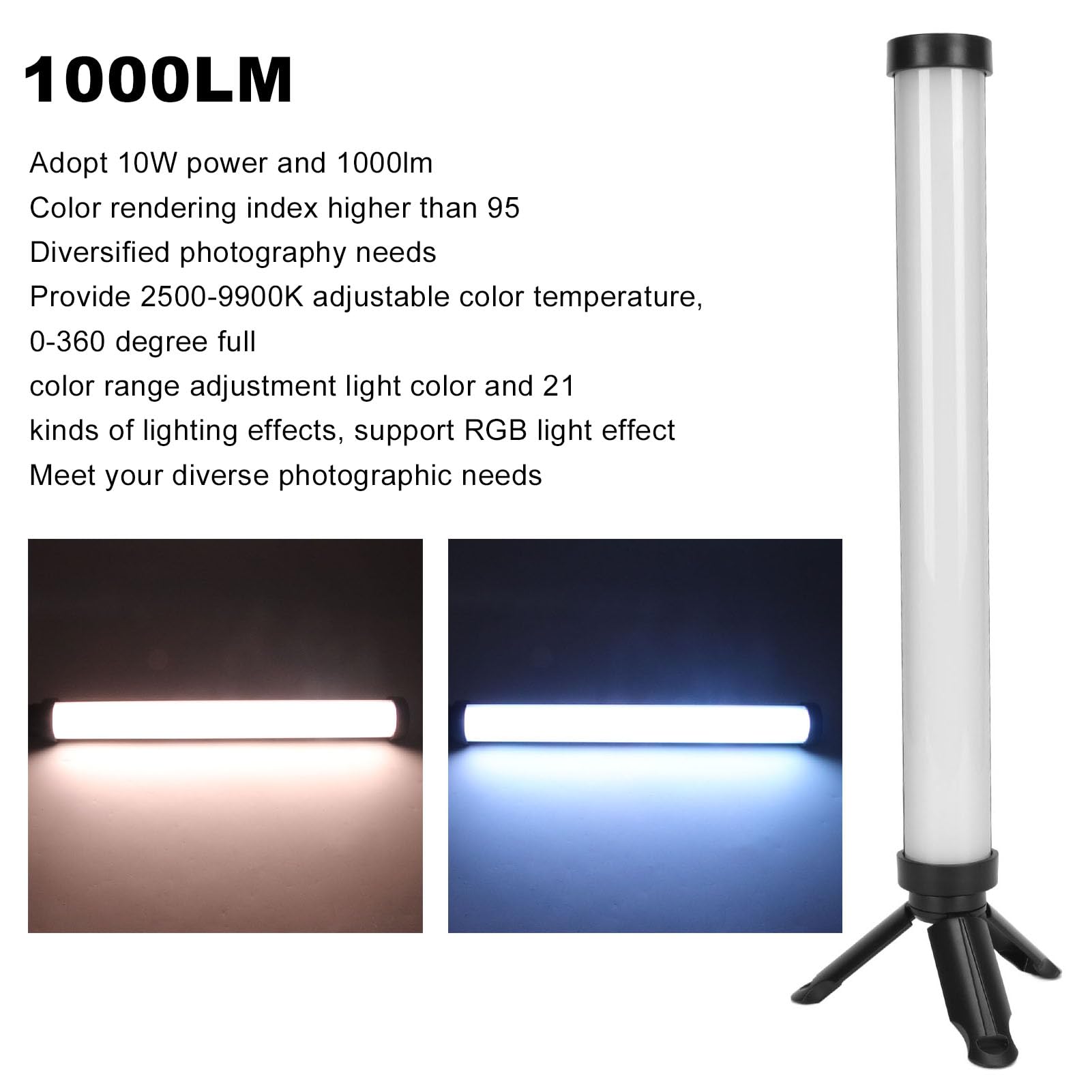 Bastón de Luz de Video LED RGB, Palo de Luz de Fotografía LED Portátil, Intensidad Variable 2500 K-9900 K, Luz LED a todo color de 360 Grados con Batería Integrada de 5