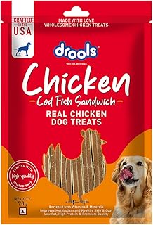Drools Puppy & Adult Cod Sandwich Dog Treats 70g | Real Fish Flavour | Rich in Protein | No Artificial Preservatives | Best for Training & Bonding