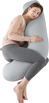 SHANNA Pregnancy Body Pillow Include Cotton Pillow Cover, Maternity Pillows for Pregnant Women Sleeping Full Sufficient Cotton U Shaped Pillowcase Detachable Washable 70 * 145CM (Gray + White, Pillow)