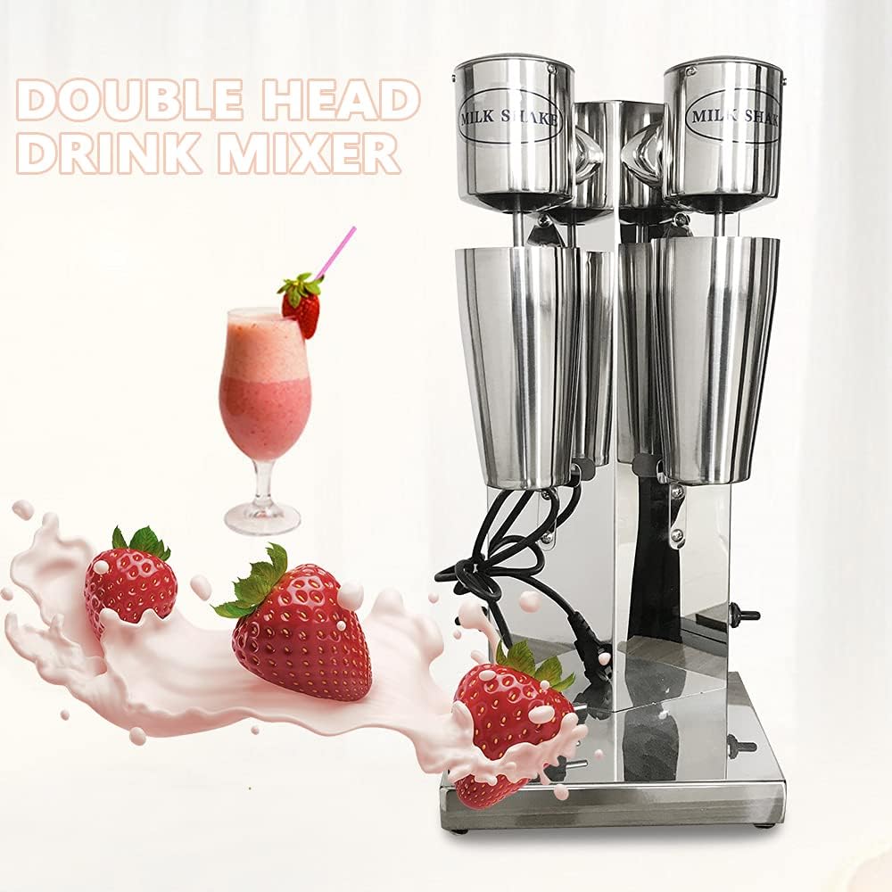Commercial Electric Milkshake Maker, Double Head Milkshake Machine, Cocktail Tea Drink Mixer Smoothie Malt Blender, Milk Shake Maker Mixer for Kitchen Coffee Cooking Baking, 18000RMP Speed