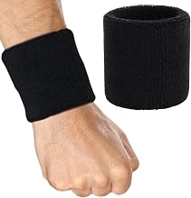 Sports Cricket Wrist Sweat Band – Thick Terry Cotton High Absorption Wristbands for Gym, Running, Workout & Cricket | Soft Stretch Sweatbands for Men & Women (Black)