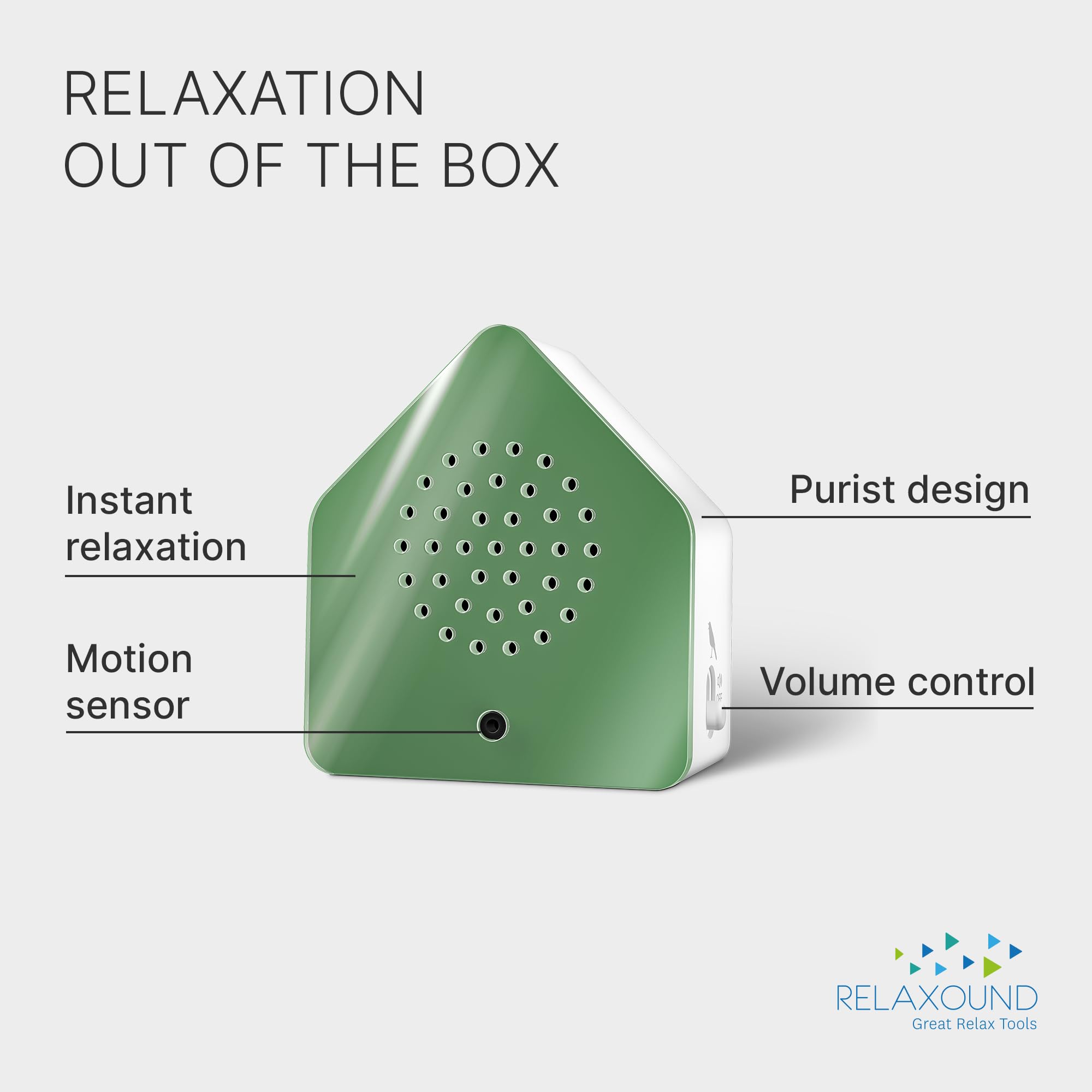 RELAXOUND Zwitscherbox originale Satellite Nightingale Green – moderno canto degli uccelli – rilassante – rilevatore di movimento con suono – Soundbox
