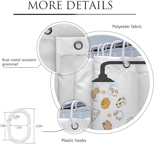 Miniatura 3 de Coxila Bonita cortina de ducha de gato para niños, divertida, divertida, caricatura, patrón de animales de caricatura, colorido y divertido diseño