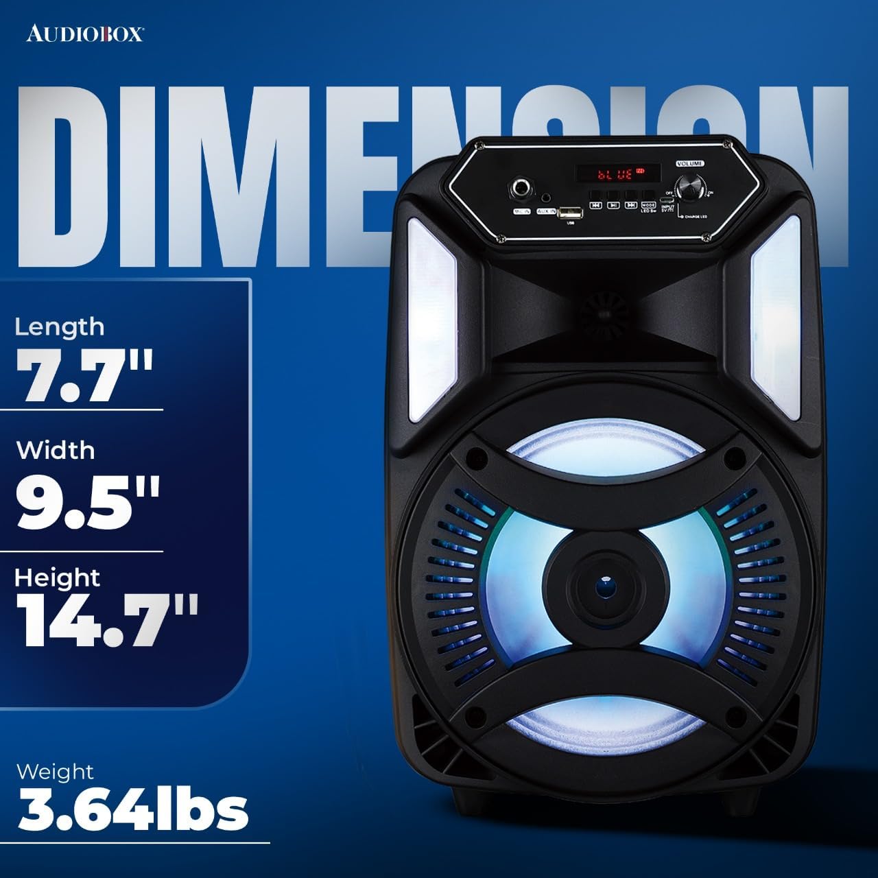 AUDIOBOX Portable Karaoke Speaker with Wireless Remote, 8” Woofer, Sound Activated Light Show, Bluetooth, USB-C, and Wired Microphone for Parties and Events