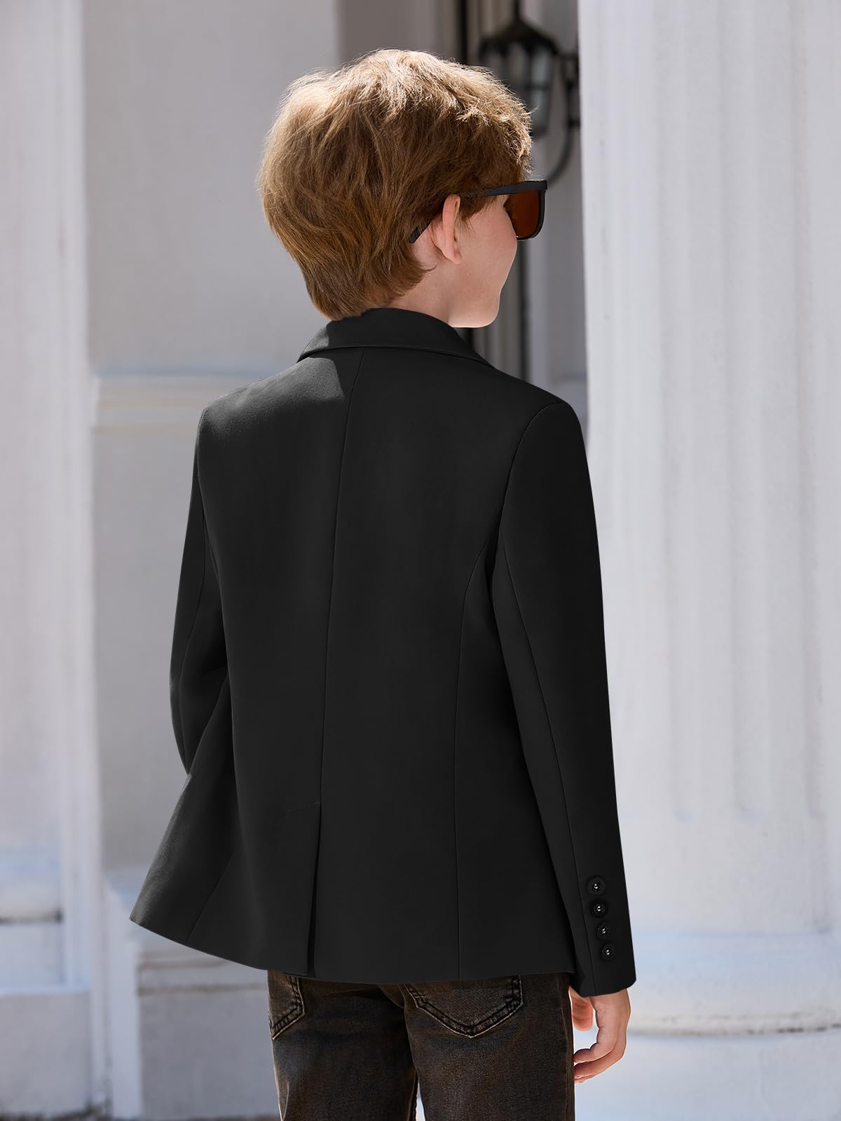 Haloumoning Jungen-Blazer, Kinder, lässig, zwei Knöpfe, Sportmäntel, Anzugjacke mit Taschen, 5–14 Jahre