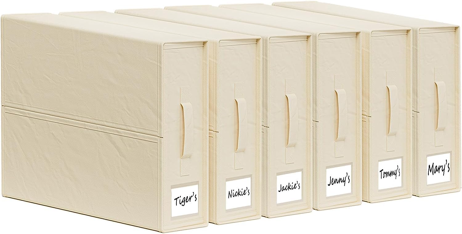 V2COMSheetCube Foldable Bed Sheet Set Organizer 6 Pack (Full or Twin Size), Storage Box for Duvet Cover Set, Linen Closet Organizer for Bedding Clothes Blankets, Beige