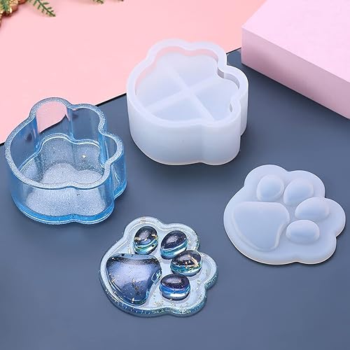 Caja con forma de pata de perrito, molde epoxi para bricolaje, molde de silicona para almacenar cosas pequeñas, tipo E
