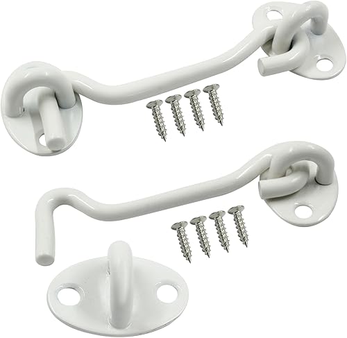 Miniatura 1 de 2 ganchos de privacidad blancos de 4 pulgadas y pestillo de ojal, cerradura de gancho de acero inoxidable para puerta de granero con tornillos de