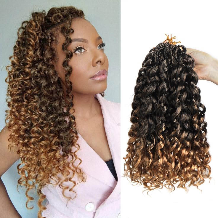 Datanala GoGo Curl Crochet Hair 12 Inch Water Wave Crochet Hair 8 Packs Long Beach Pre Looped Curl Crochet Braiding Hair Synthetic Extensions For Women (T27