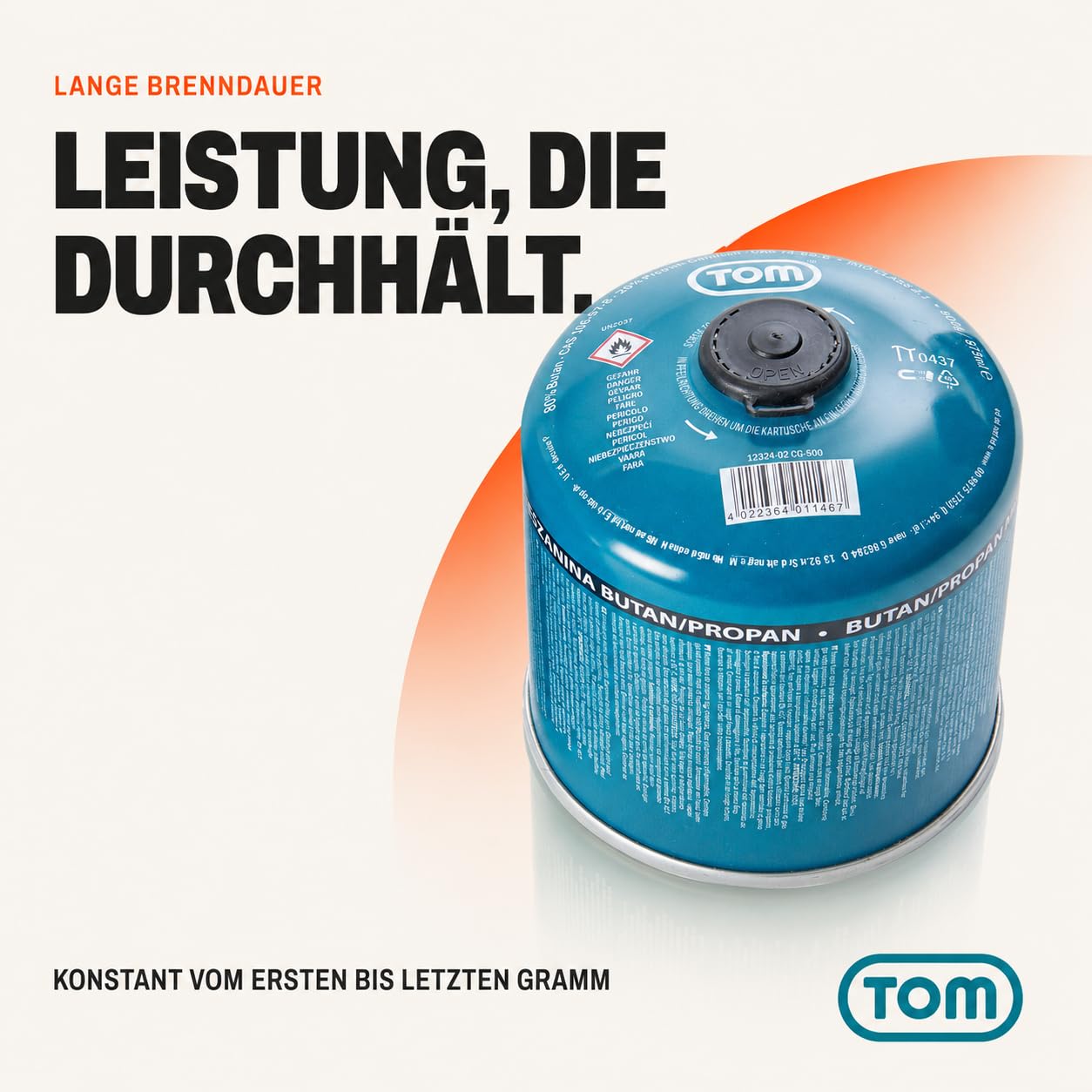 TOM Gaskartuschen 2 x, 4 x, 8 x oder 12 x 500 g Butan Propan Gas - Schraubkartusche Set – Kartuschen mit Sicherheits-Schraubgewinde – Butane Gas Kartusche ideal für Ihren Campingkocher (4 x 500g)