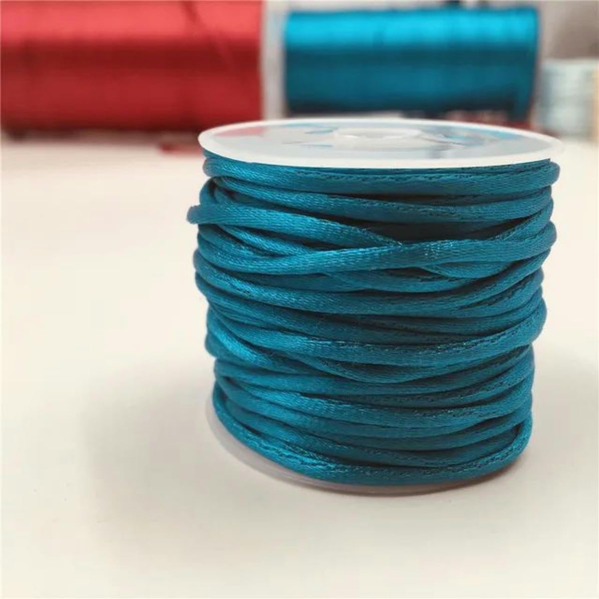 2 mm 10-225 metros/rollo Nudo chino Cordón de satén Trenzado Seda Macramé Cuerda Hilo Alambre DIY Pulseras Fabricación Hallazgos Abalorios-Rojo azul 374-250 yardas rollo