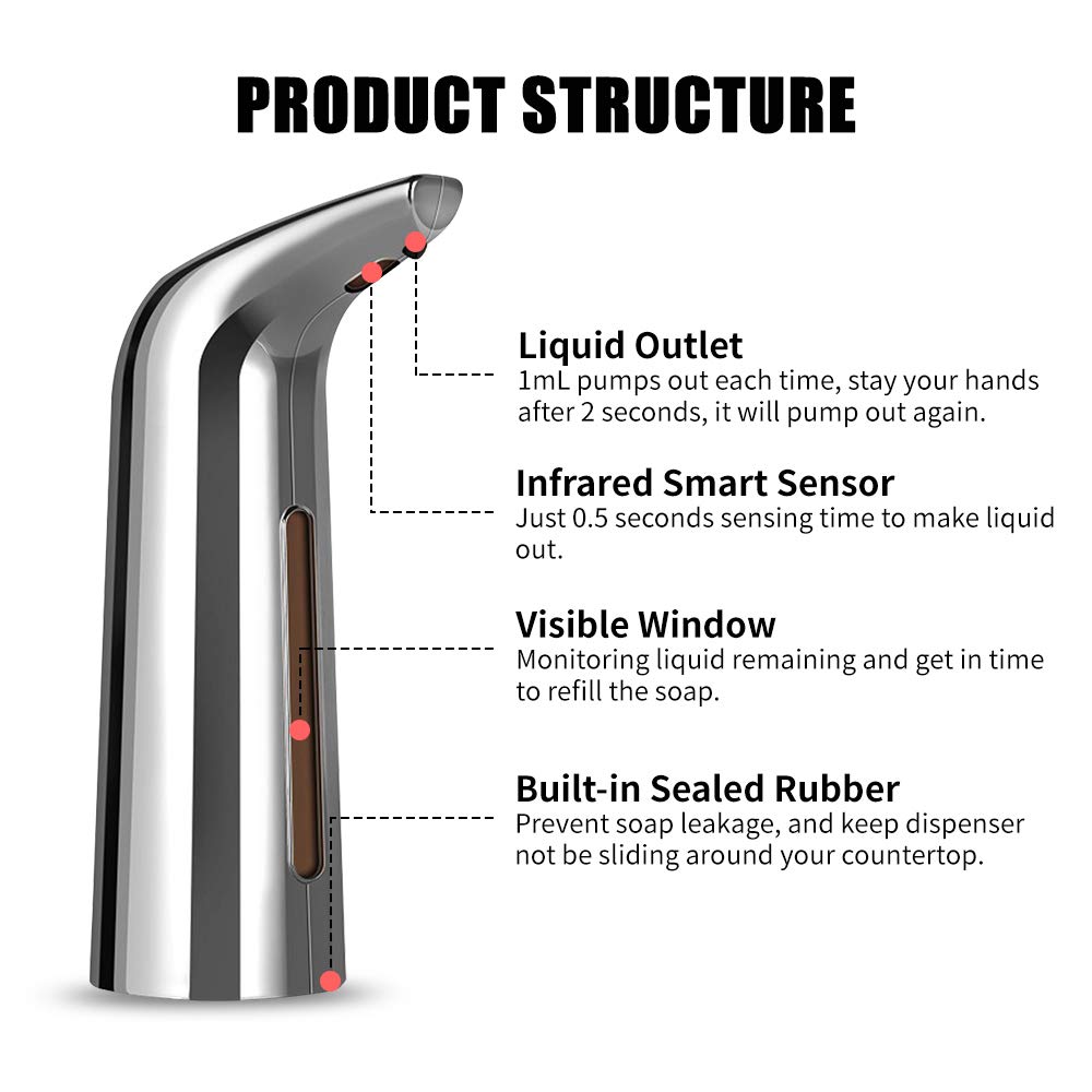 Dispenser di Sapone Automatico Touchless da 400 Ml con Sensore A Infrarossi Intelligente Senza Mani Oro