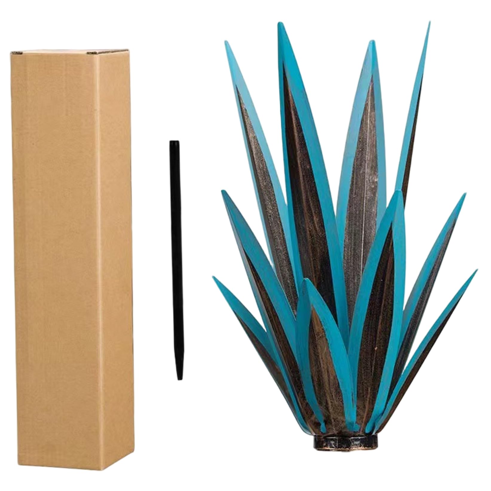 Perodlly Metal Agave Plants Outdoor Decor, Rustic Art Sculpture with Sturdy Iron Construction for Garden Yard Patio, Metal Agave Lawn Ornament, Blue.