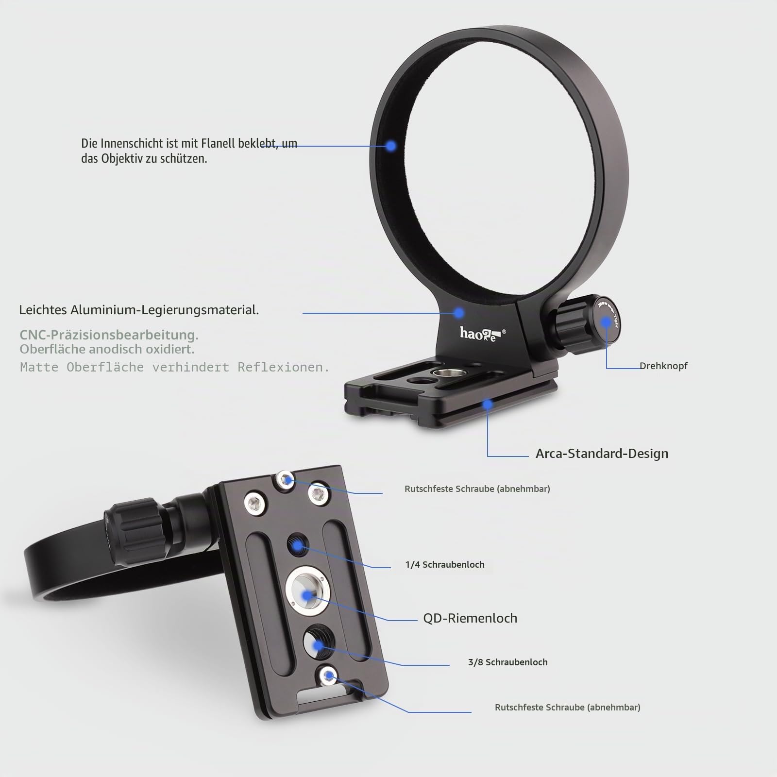 Haoge Objektivkragen für Tamron 35-150 mm F/2-2.8 Di III VXD A058 Objektivständer Basis Fuß Stativ Mount Ring, integrierte Arca-Typ-Schnellwechselplatte