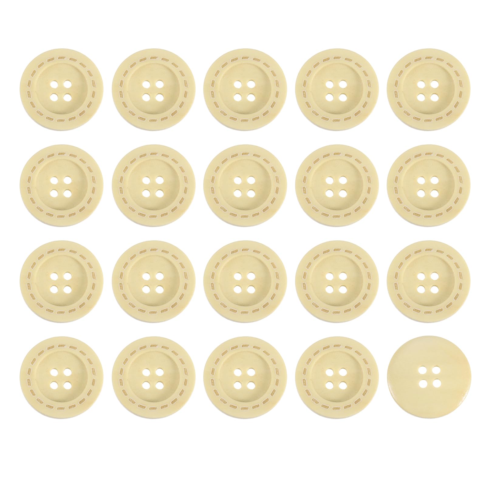 QUARKZMAN Pack of 50 Wooden Buttons, 28 mm, 4-Hole Round Wooden Buttons, Sewing Buttons, Dotted Line Pattern for Sewing, DIY, Crafts, Clothing, Natural Wood