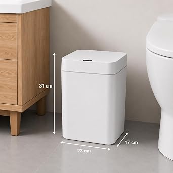 12 Litre Sensörlü Çöp Kovası, Otomatik Temassız Akıllı Çöp Kutusu, Sessiz Kapanan Kapaklı, 2 AA Pille Çalışan, Banyo, Mutfak ve Ofis İçin Beyaz