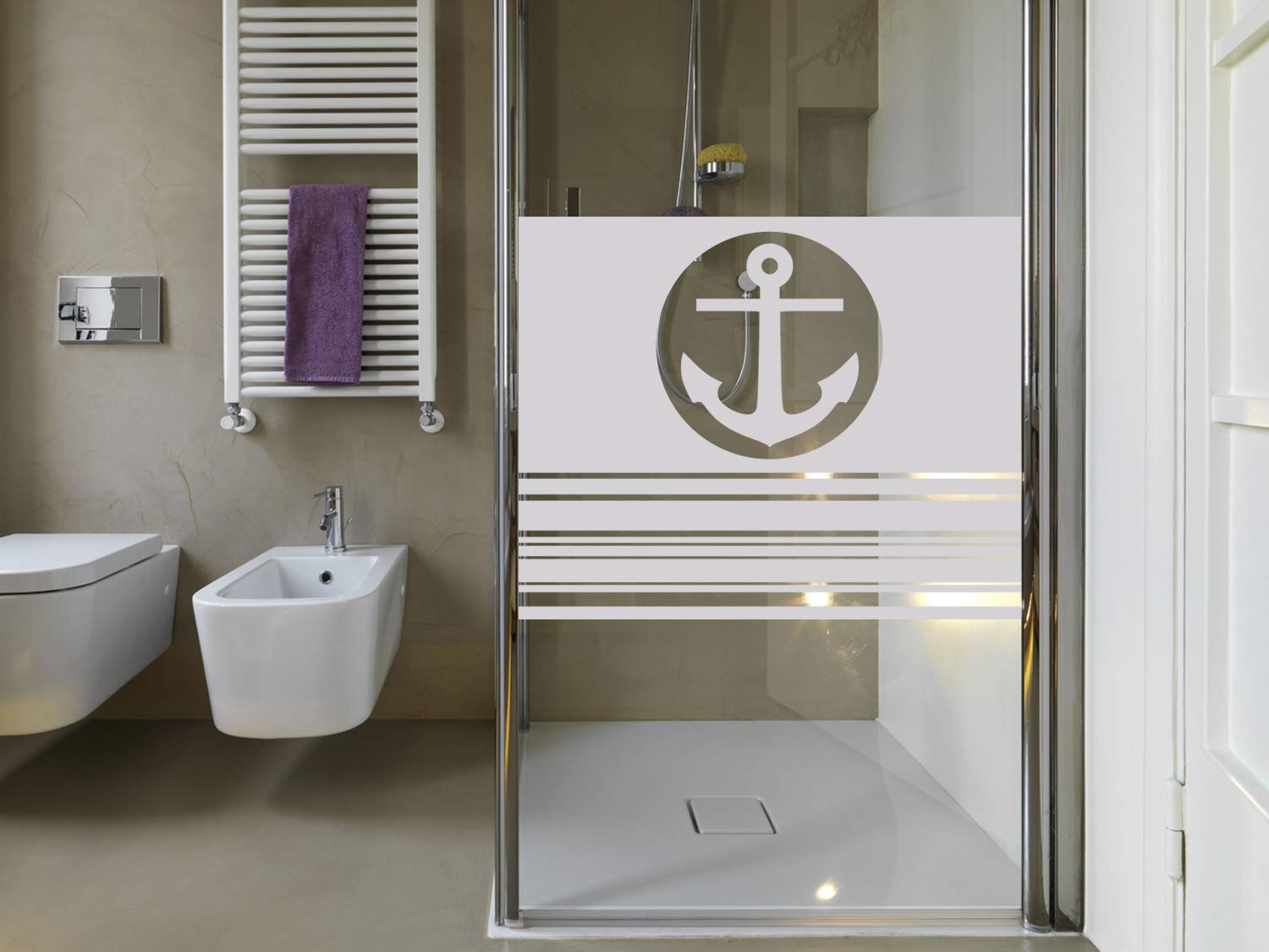 GRAZDesign Milchglasfolie - Sichtschutzfolie Fenster - Fensterfolie Blickdicht Motiv: maritim mit Anker und Streifen / 100x80cm Breite x Höhe