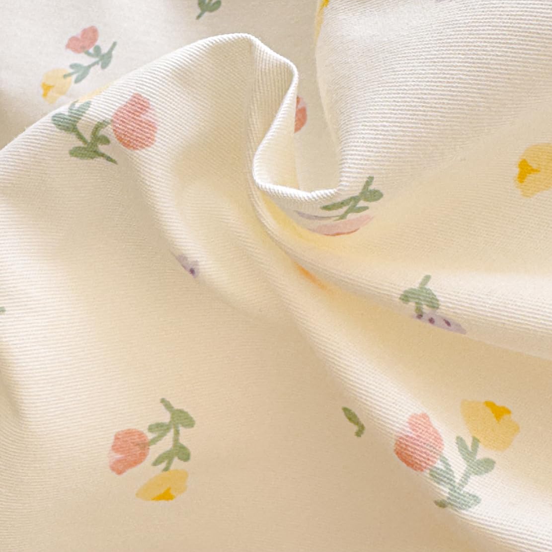 LIWHENHAO Duvet Cover Set Queen 100% Cotton Bedding Ditsy Floral Red Yellow Pink Flower Print on Cream White 1 Cottagecore Comforter Cover Full 2 Pillowcases for Kids Girls Boys Woman