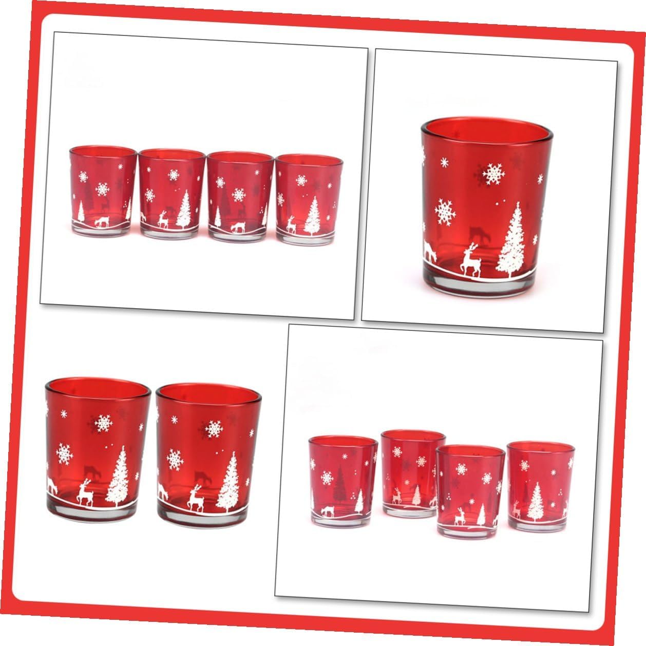 Unomor Christmas Candle Cups 2pcs Red Glass Candle Holders Aromatherapy Tealight Holders Festival Home Table Decor for Holiday Celebration