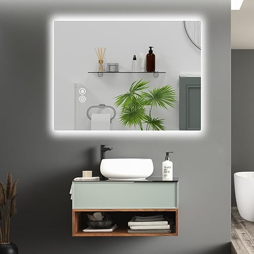 Espejo de baño LED de 20 x 28 pulgadas, espejo con luz para baño, retroiluminado en la pared, espejo iluminado antivaho con retroiluminación de 3000